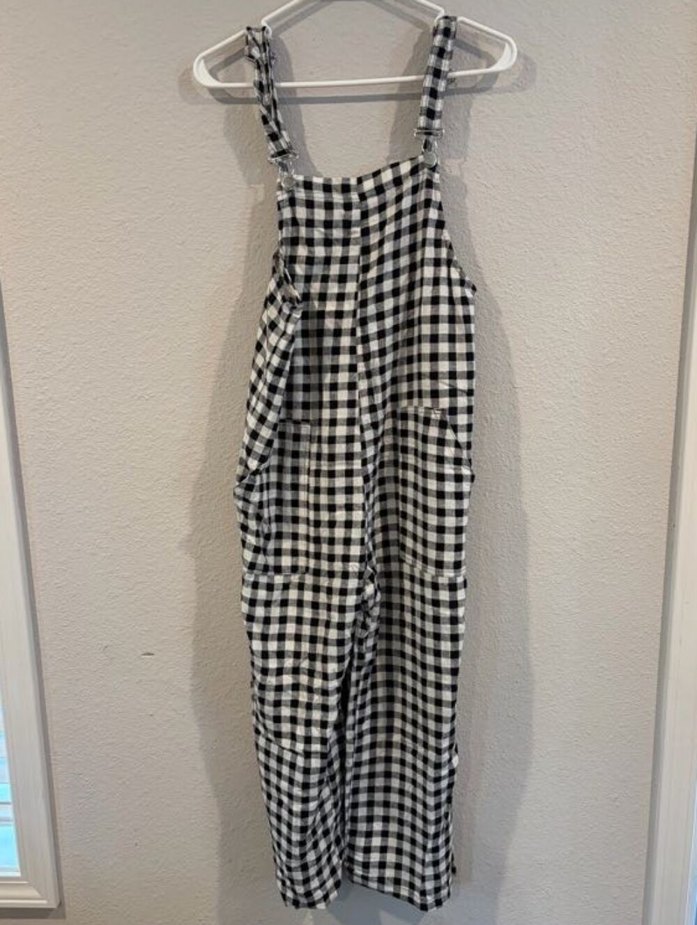 Zara Womens Classic Casual Black White Checkered Overall Jumpsuit Size Small